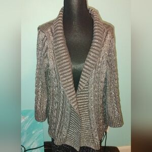 Charter Club Women's Silver Metallic Sweater 3/4 Length Sleeve Cardigan